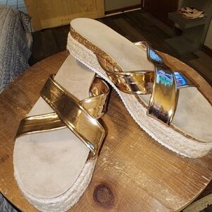 Women's Gold Slide Sandals